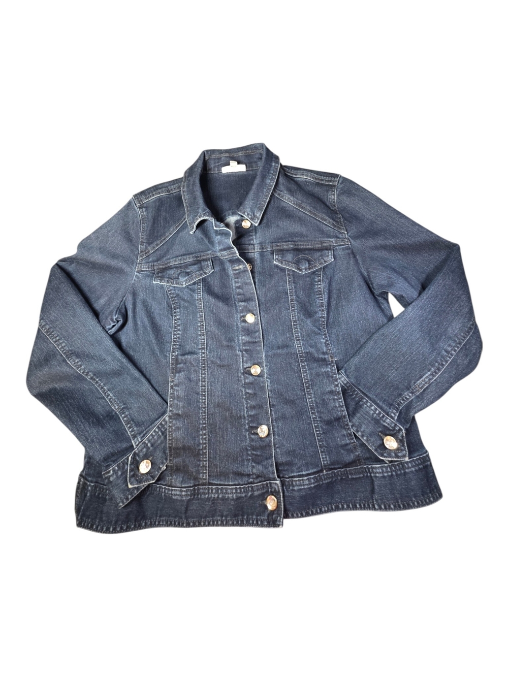 JM Collection Dark Wash Denim Jean Jacket Size Large LG Classic Trucker EUC
